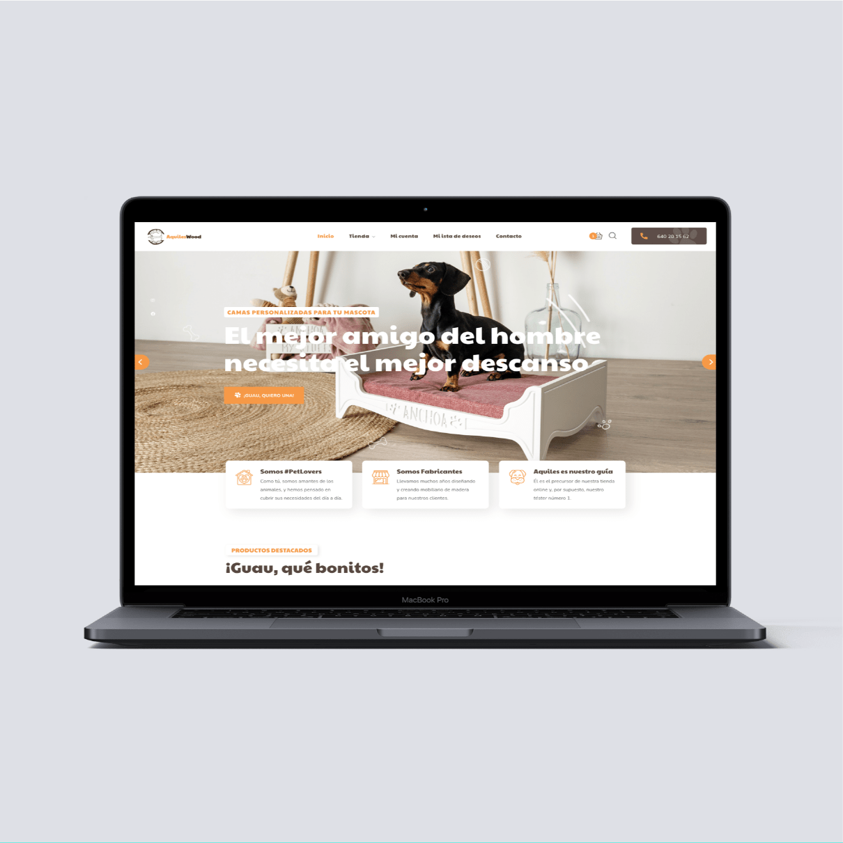 Desarrollo de e-commerce para tienda online de productos fabricados en madera para mascotas. AquilesWood.